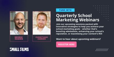 Graphic for quarterly school marketing webinar